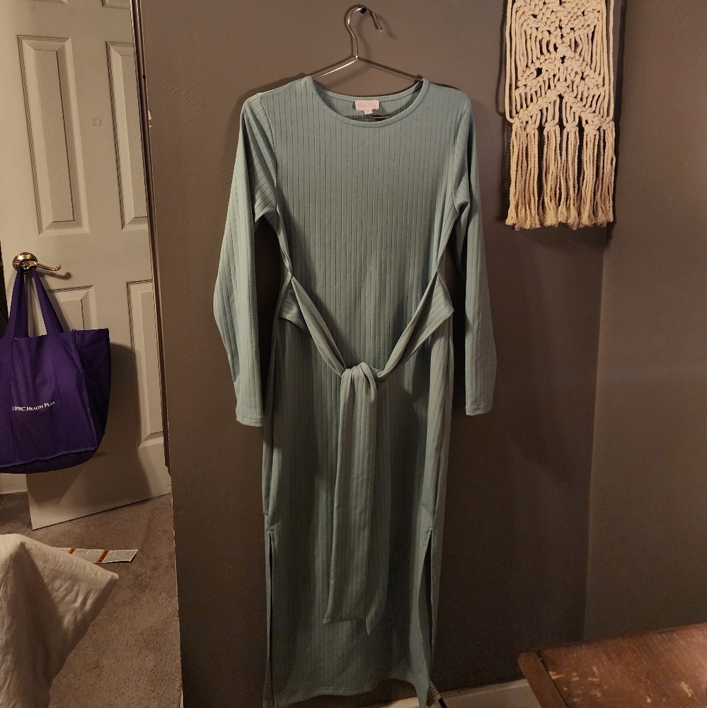 Pink Lily Teal Long Sleeve Dress